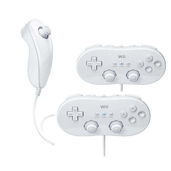 2 Original Nintendo Wii Classic Controllers- White Plus 1- Nintendo Wii Nunchuck - Picture 1 of 5